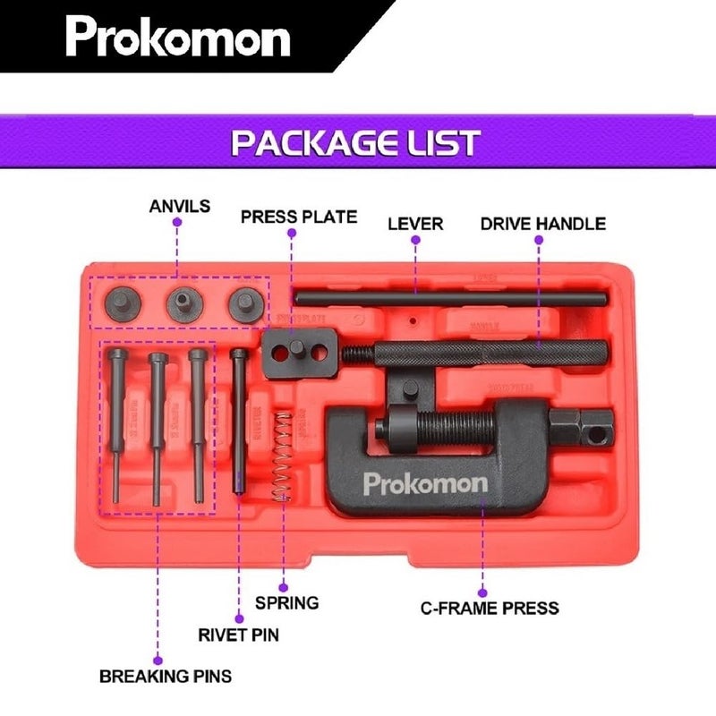 Prokomon 13 Pieces Chain Breaker Tool Kit; ATV Bike Motorcycle Chain Rivet Tool; Chain Link Removal Tool for Cam 25 to 630 Chains - Image 2